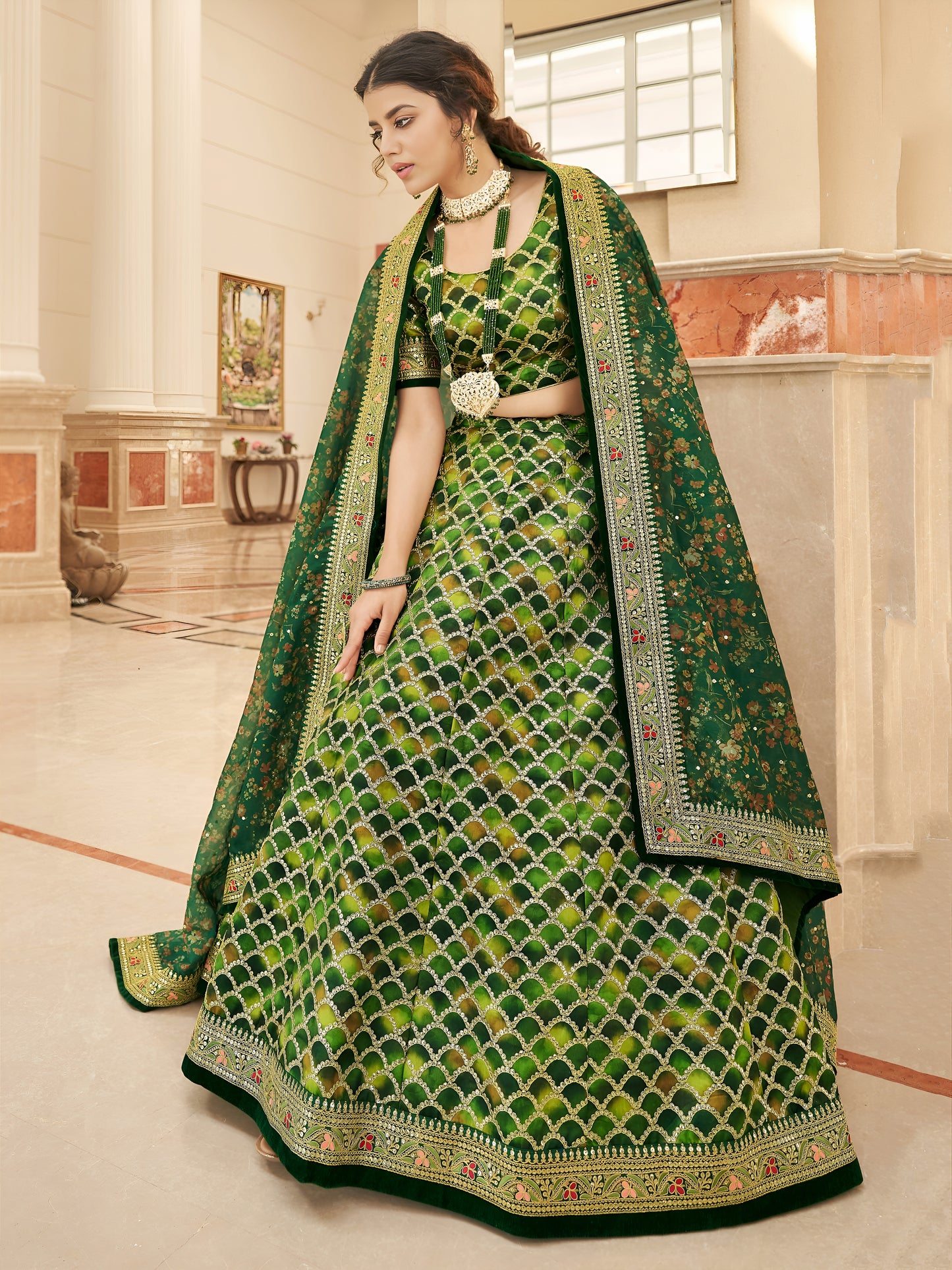 Green Embroidered Silk Festival Wear Plus Size Lehenga Choli