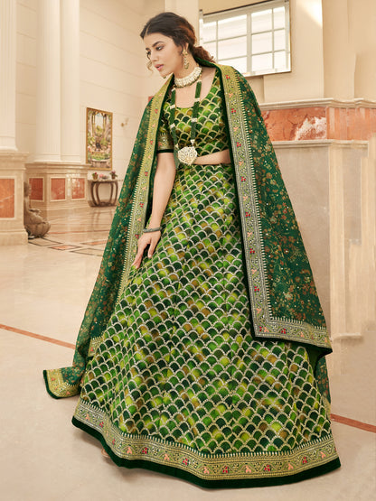Green Embroidered Silk Festival Wear Plus Size Lehenga Choli