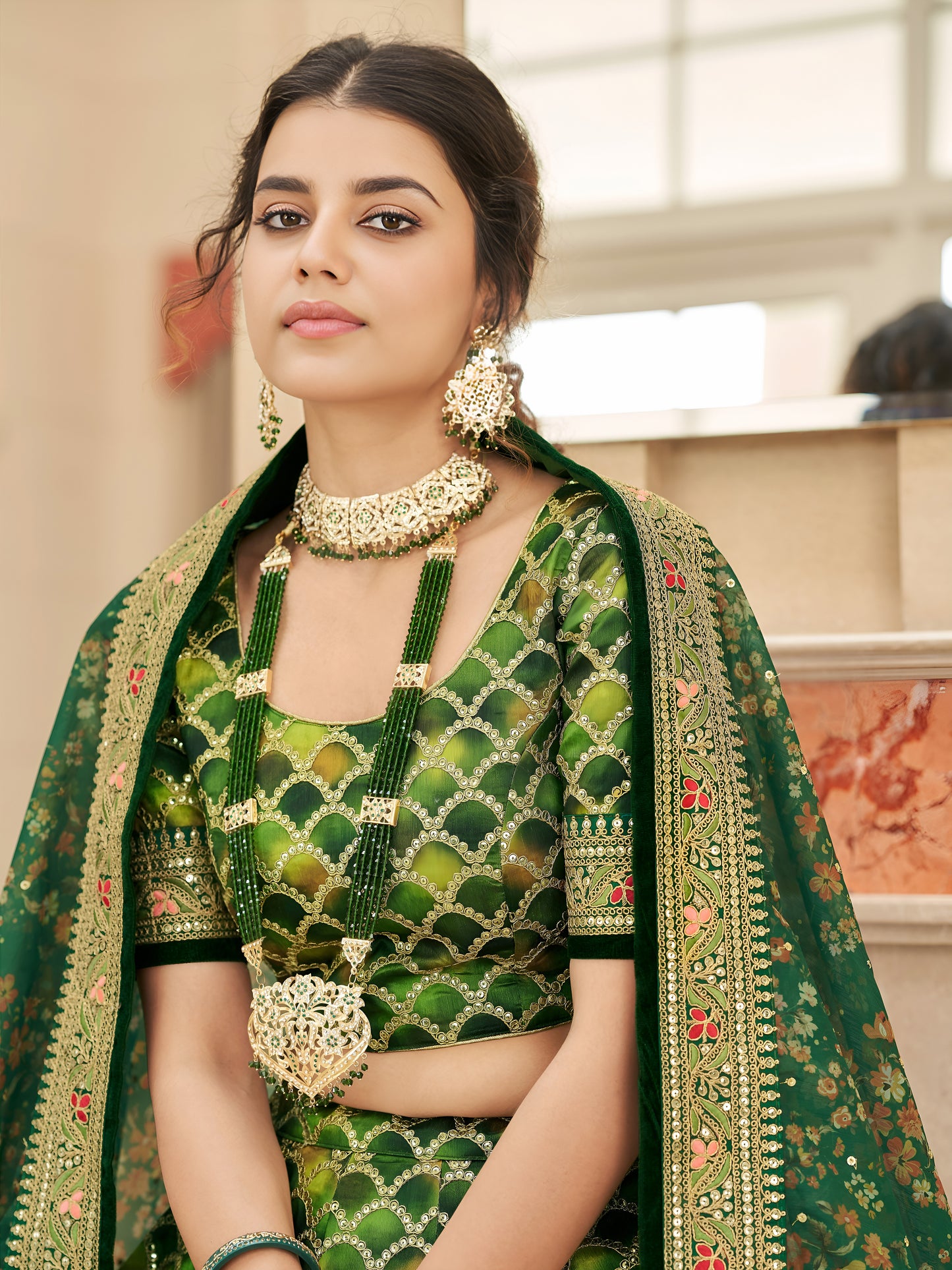 Green Embroidered Silk Festival Wear Plus Size Lehenga Choli