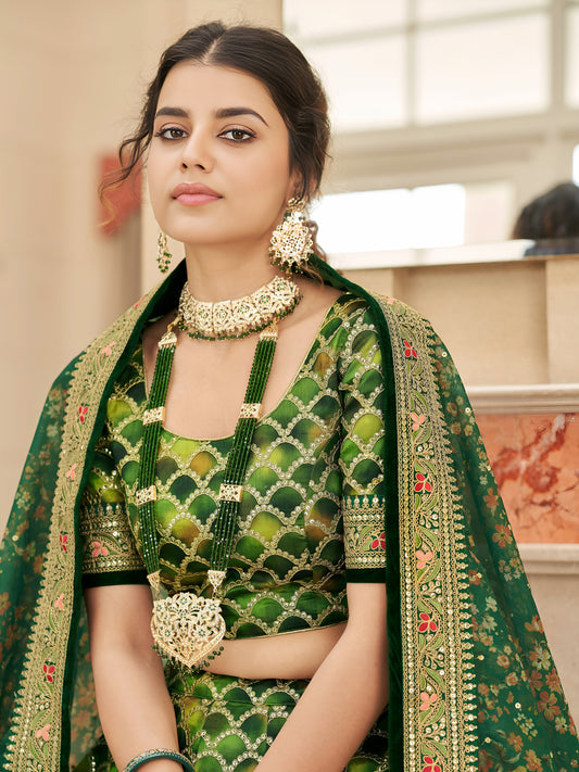 Green Embroidered Silk Festival Wear Plus Size Lehenga Choli