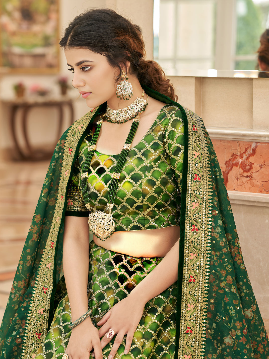 Green Embroidered Silk Festival Wear Plus Size Lehenga Choli