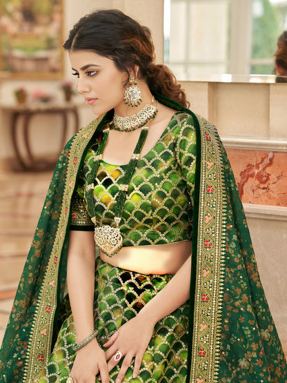 Green Embroidered Silk Festival Wear Plus Size Lehenga Choli