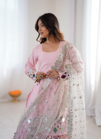 Premium French crep Embroidery Thread Detailing With Real Mirror top & palzzo set