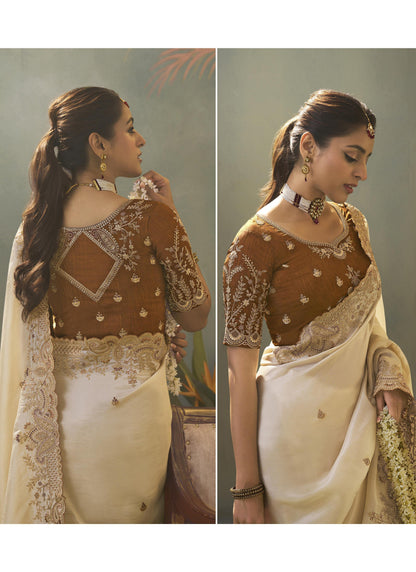 White Premium Silk Saree With Designer Blouse