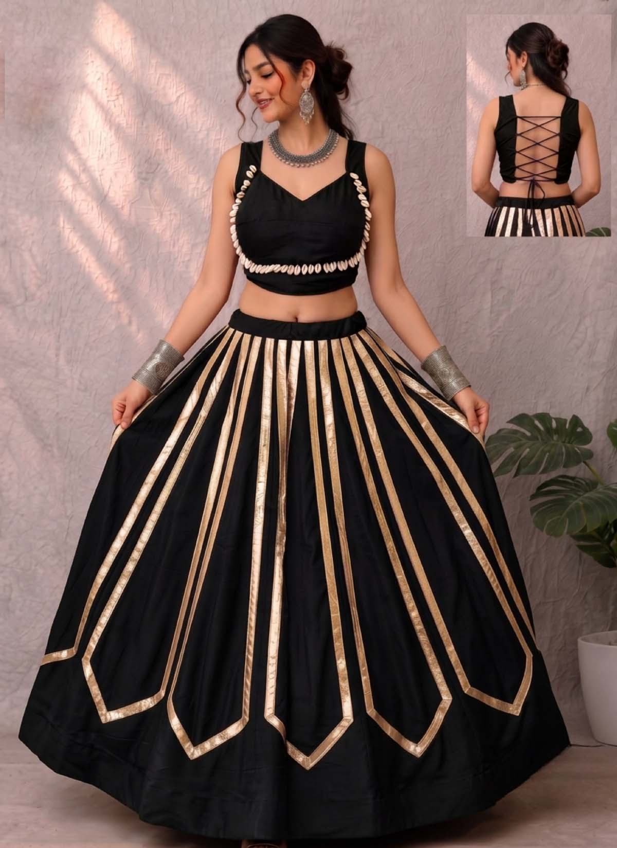 Black Rayon Printed Readymade Navratri Lehenga Choli