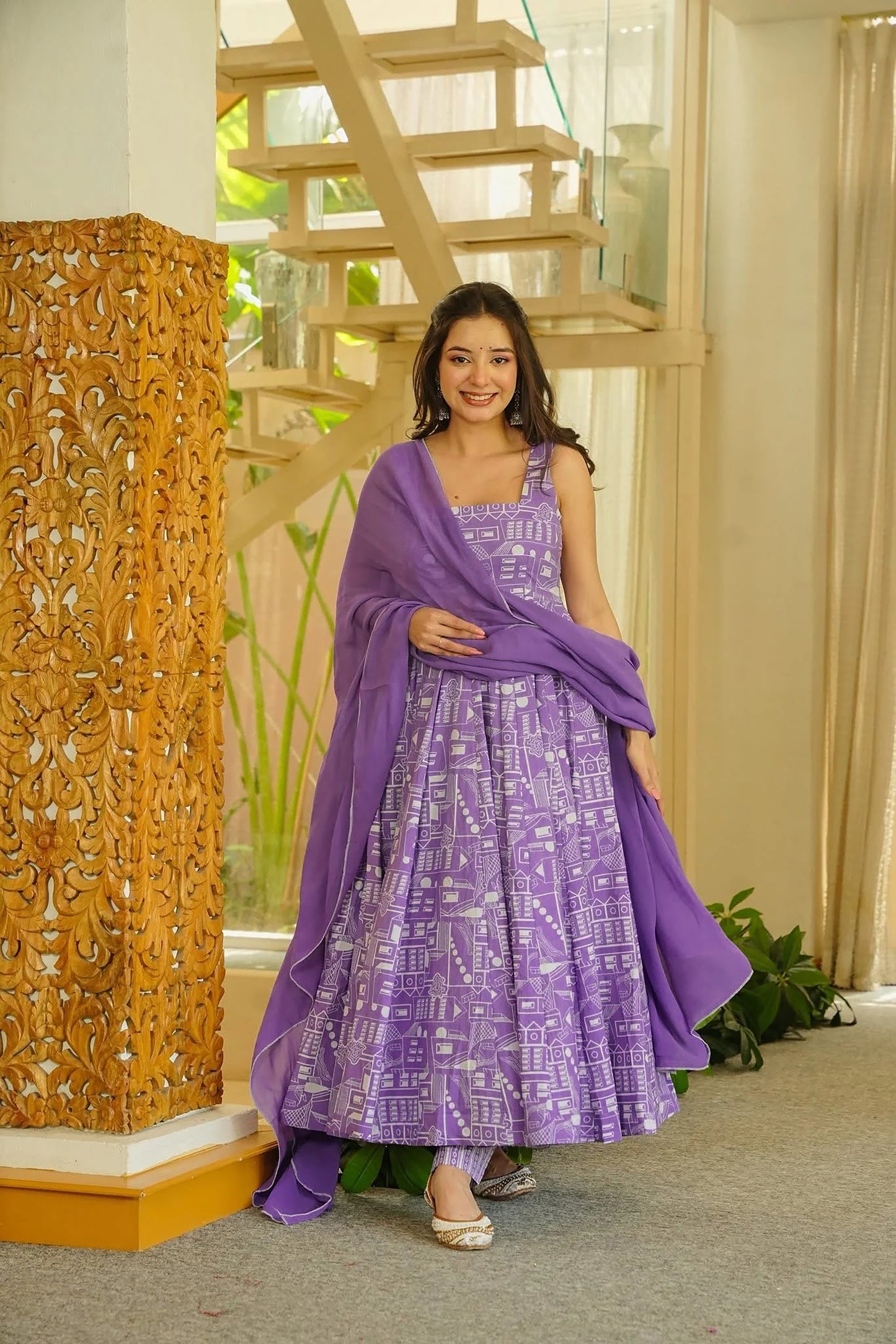Gulnaar Flared Kurta Palazzo Dupatta Set