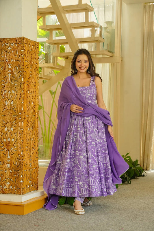 Gulnaar Flared Kurta Palazzo Dupatta Set