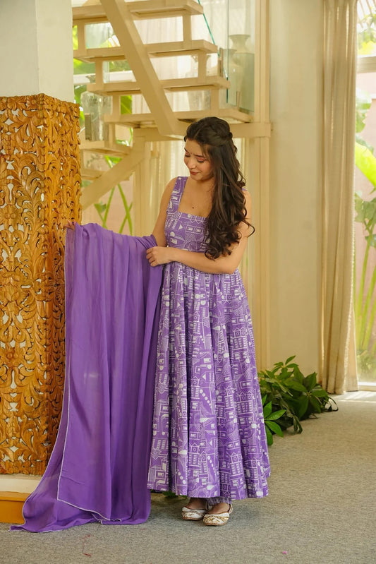 Gulnaar Flared Kurta Palazzo Dupatta Set