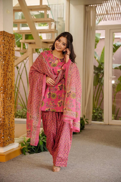 Classic Neutral Printed Kurti Pant Set