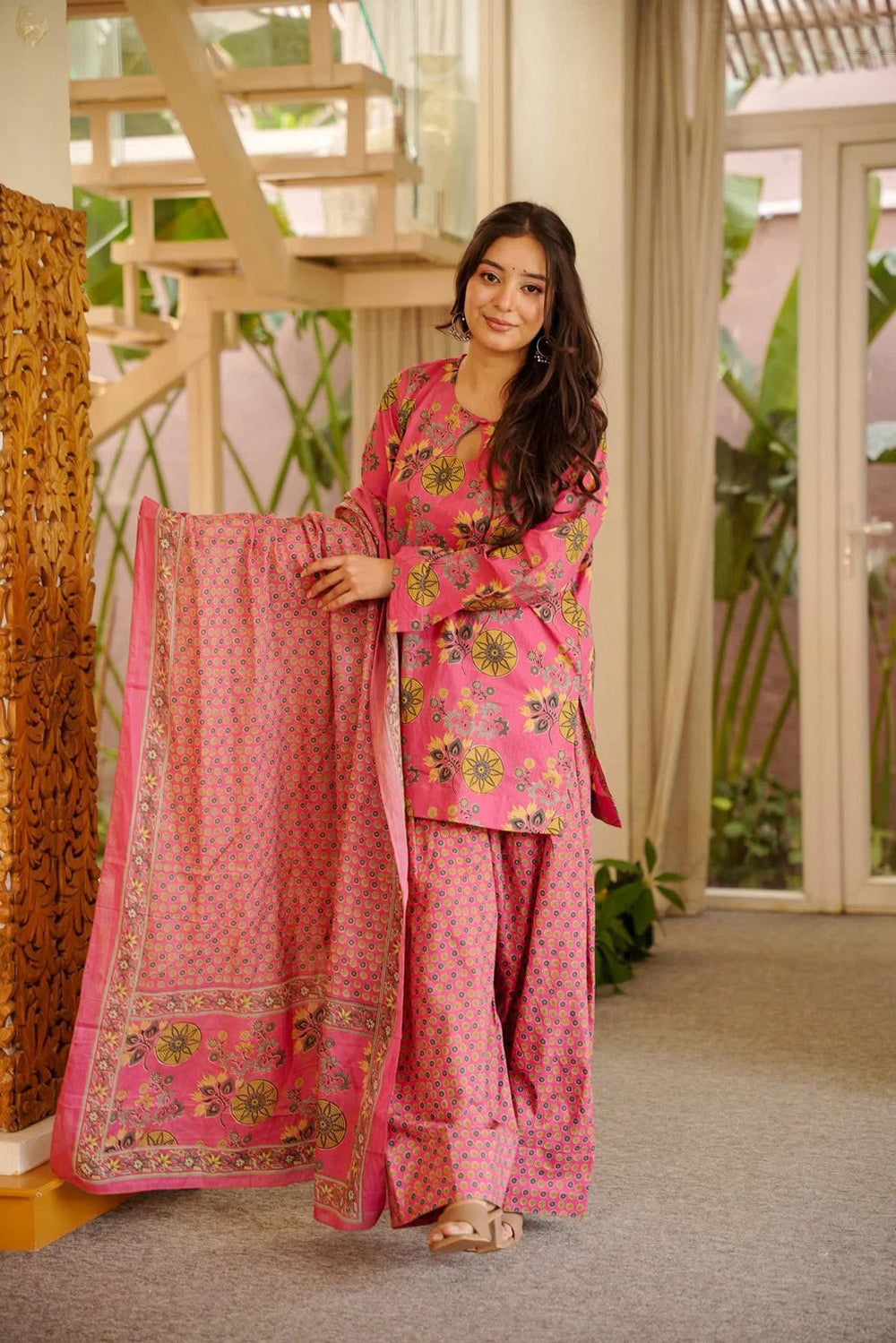 Classic Neutral Printed Kurti Pant Set