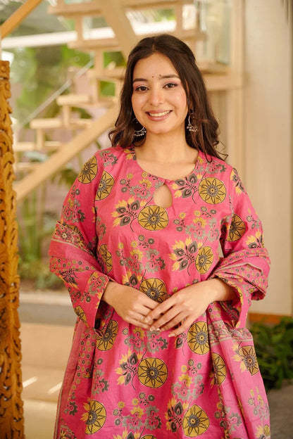 Classic Neutral Printed Kurti Pant Set