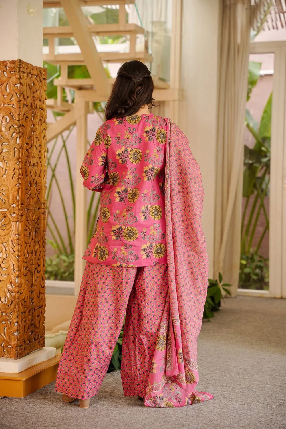 Classic Neutral Printed Kurti Pant Set