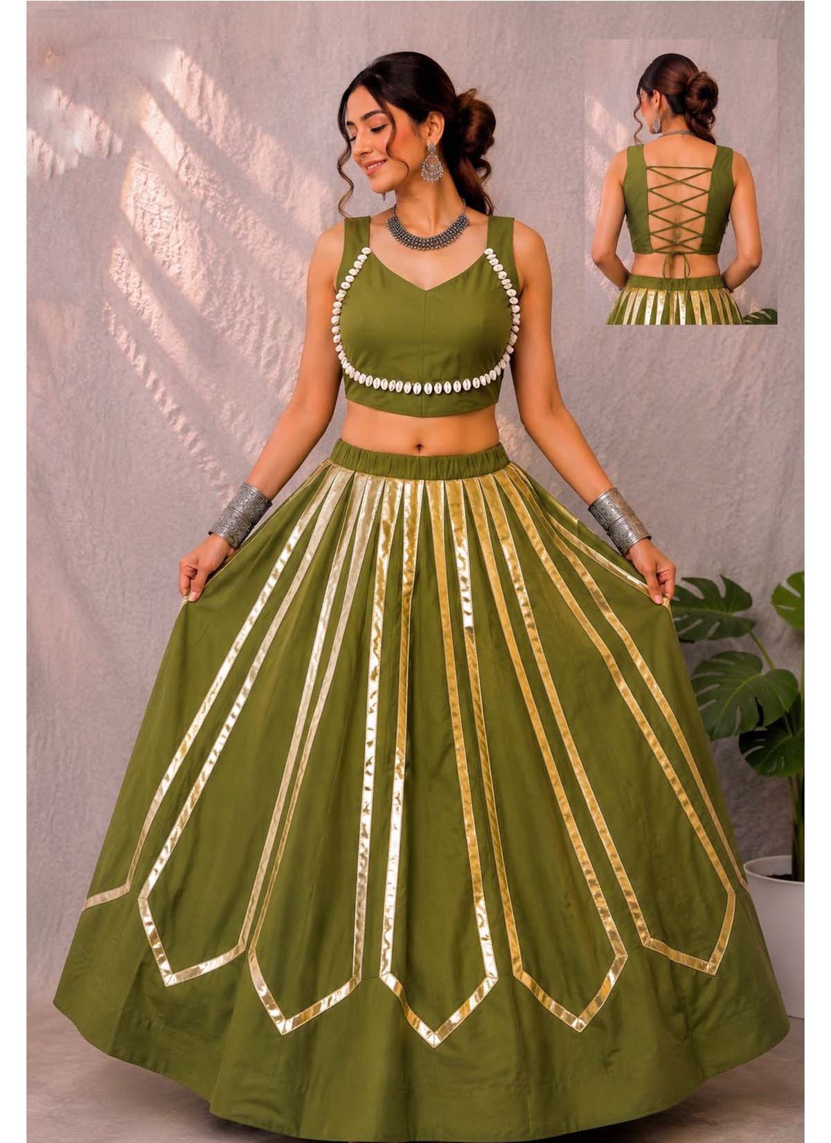 Green Rayon Printed Readymade Navratri Lehenga Choli