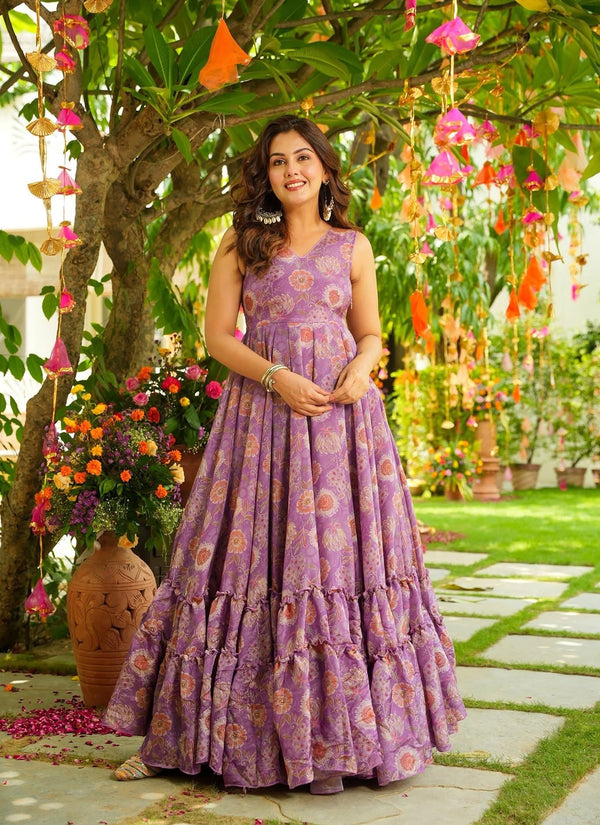 Beautiful digital printed Ethnic wear gown set collection