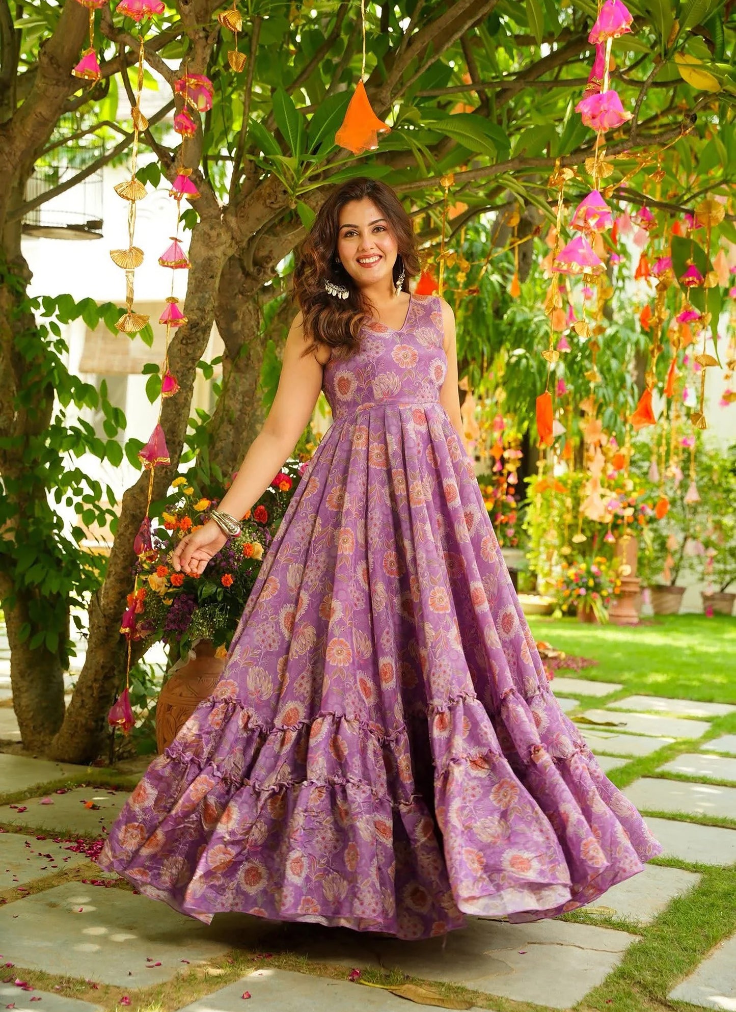 Beautiful digital printed Ethnic wear gown set collection