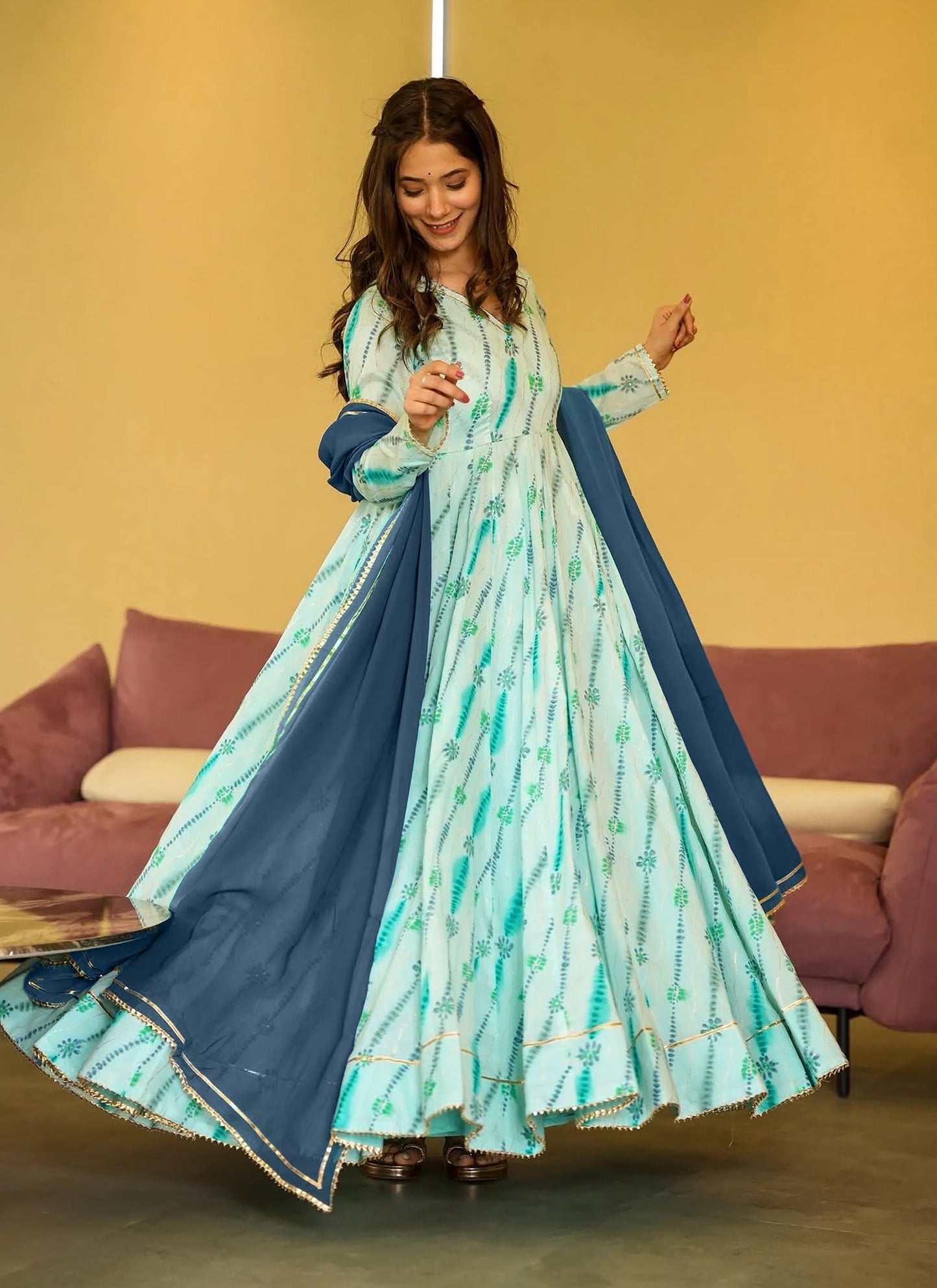 Heavy Rayon Beautiful digital printed Ethnic wear gown set collection