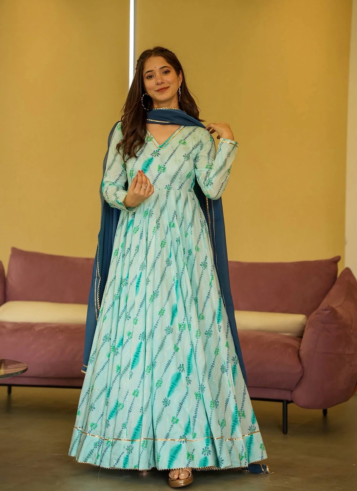 Heavy Rayon Beautiful digital printed Ethnic wear gown set collection