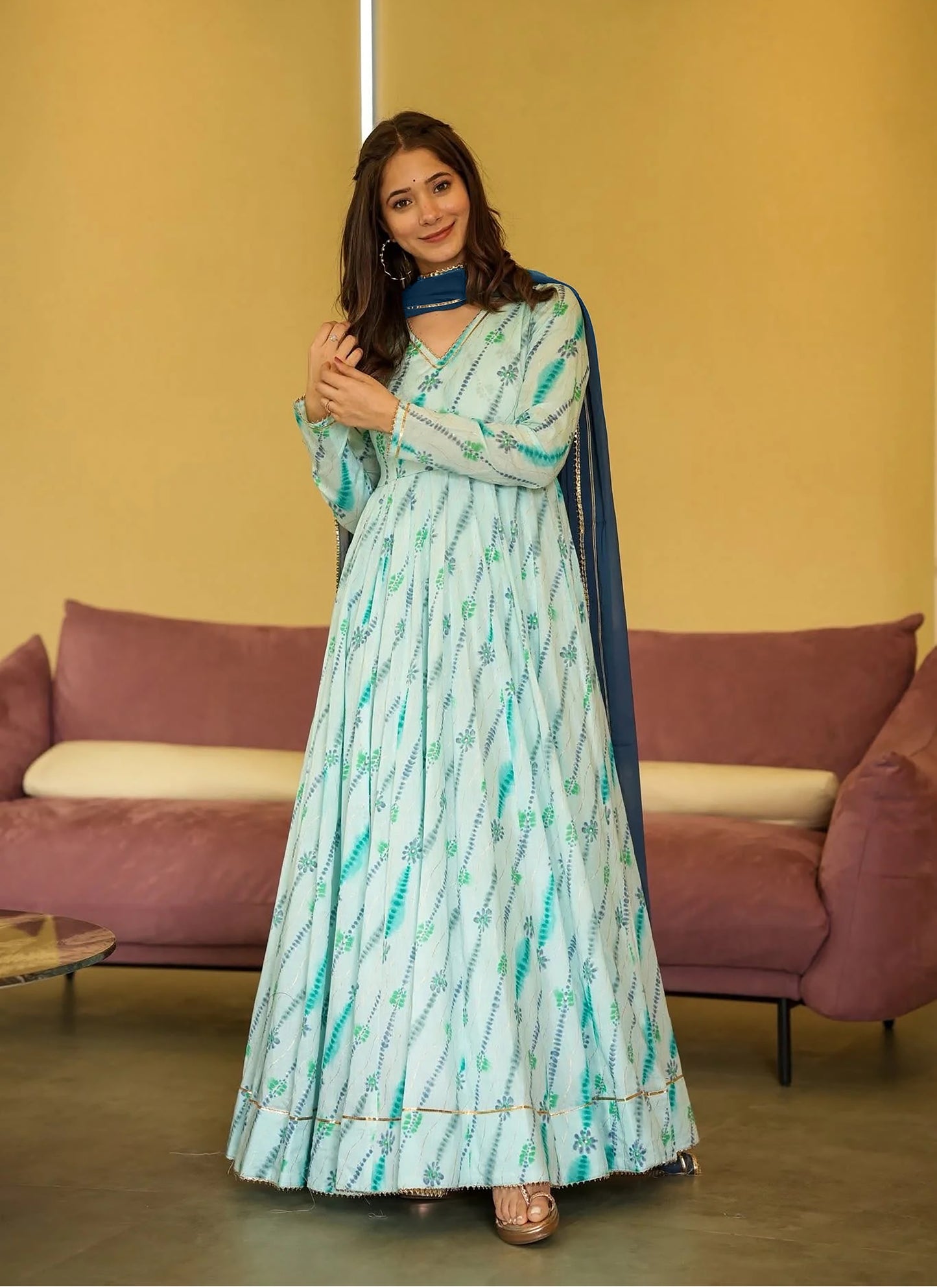 Heavy Rayon Beautiful digital printed Ethnic wear gown set collection