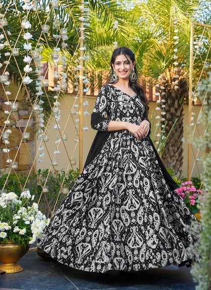 Heavy Rayon stunning Beautiful digital printed Ethnic wear gown set collection