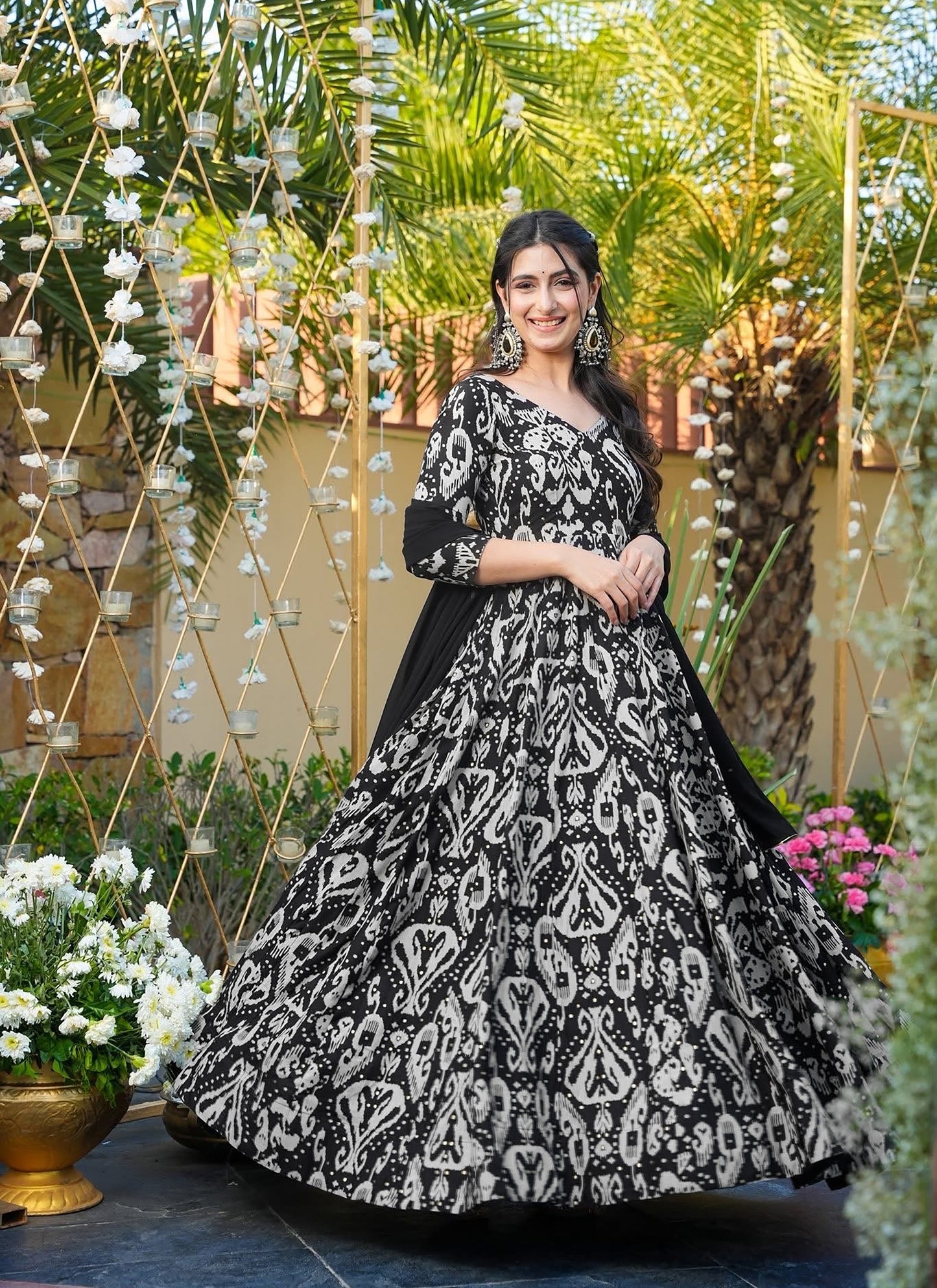 Heavy Rayon stunning Beautiful digital printed Ethnic wear gown set collection