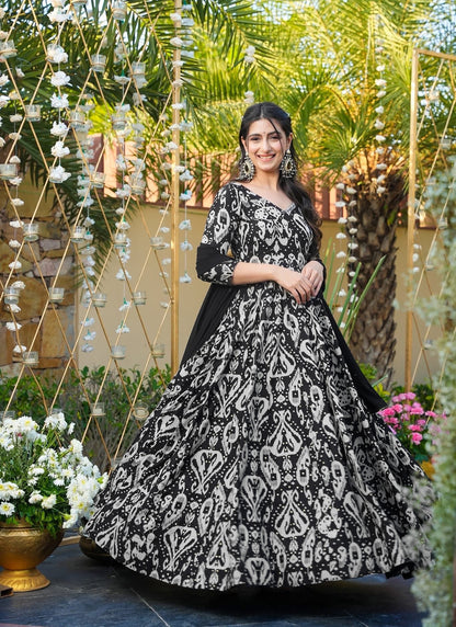 Heavy Rayon stunning Beautiful digital printed Ethnic wear gown set collection