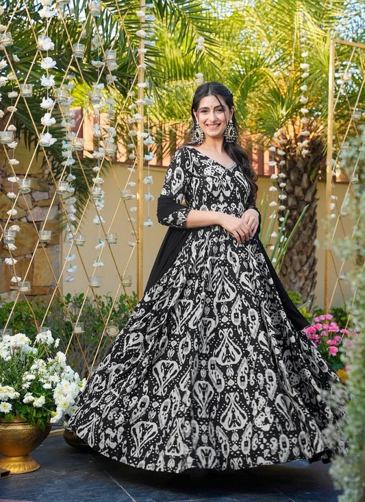 Heavy Rayon stunning Beautiful digital printed Ethnic wear gown set collection