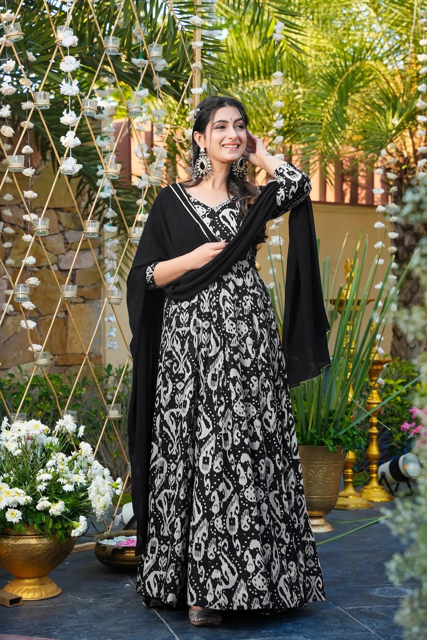 Heavy Rayon stunning Beautiful digital printed Ethnic wear gown set collection