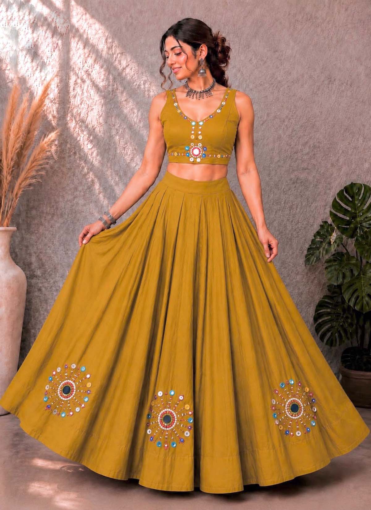 Mustard Pure Cotton Readymade Navratri Special Lehanga Choli