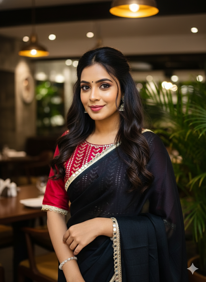Black Georgette Border Designer Saree
