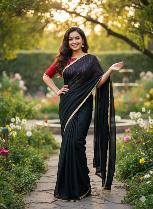 Black Georgette Border Designer Saree