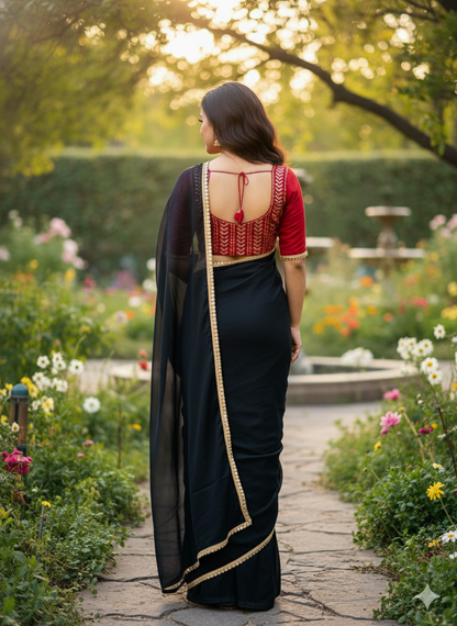 Black Georgette Border Designer Saree