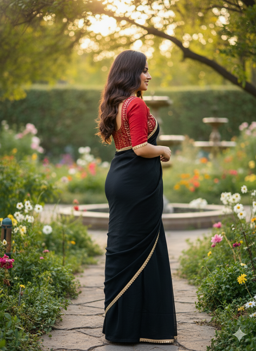 Black Georgette Border Designer Saree