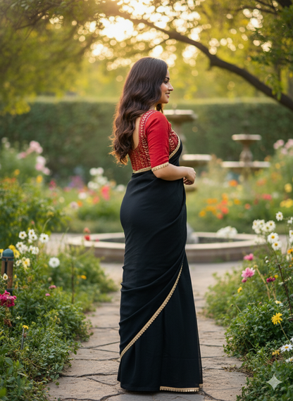Black Georgette Border Designer Saree