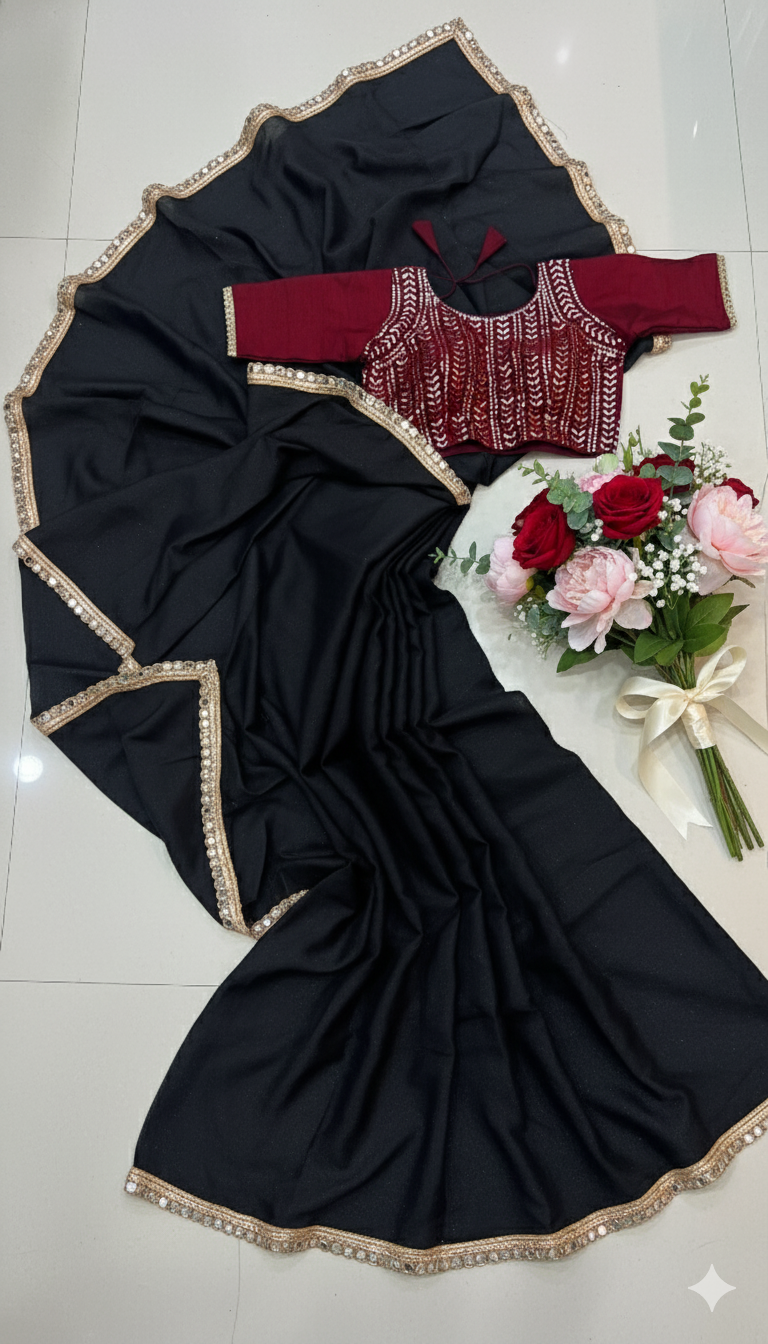 Black Georgette Border Designer Saree