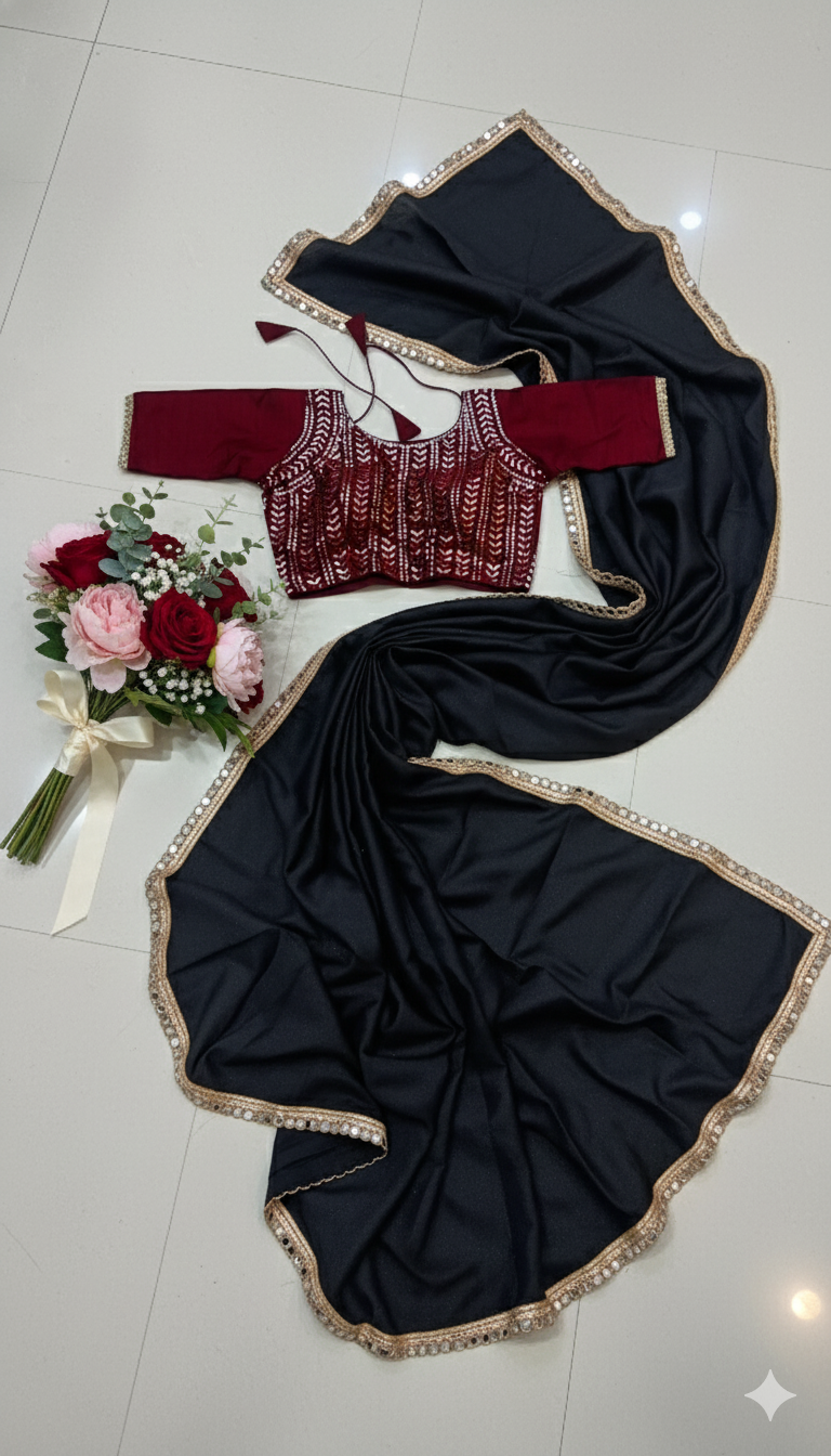 Black Georgette Border Designer Saree