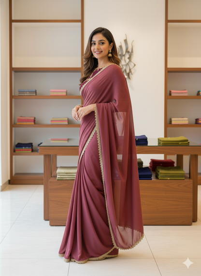 Wine Embroidered Party Wear Saree