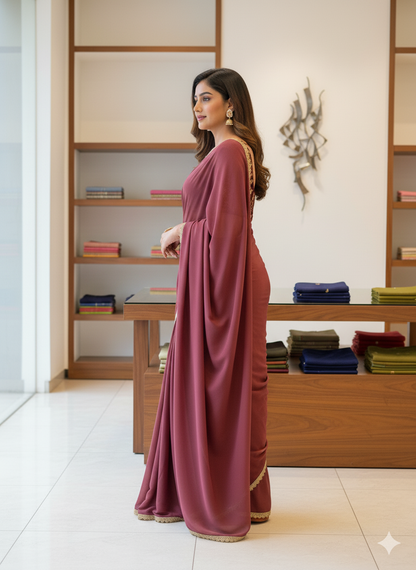 Wine Embroidered Party Wear Saree