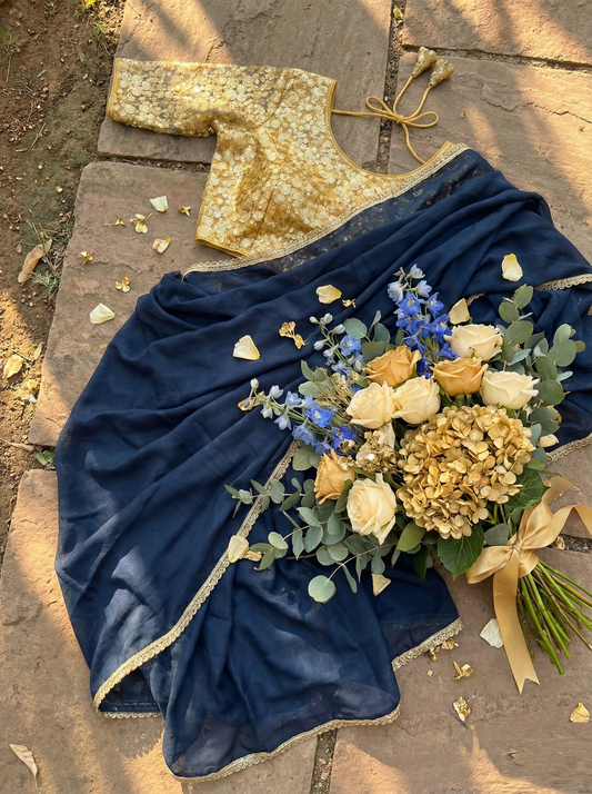 Navy Blue Sequins Designer Saree