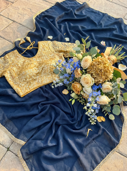 Navy Blue Sequins Designer Saree