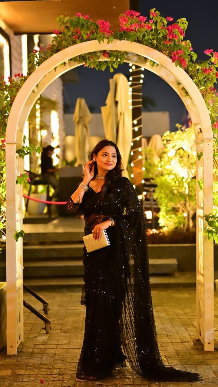 Black Net Sequin Party Wear Saree