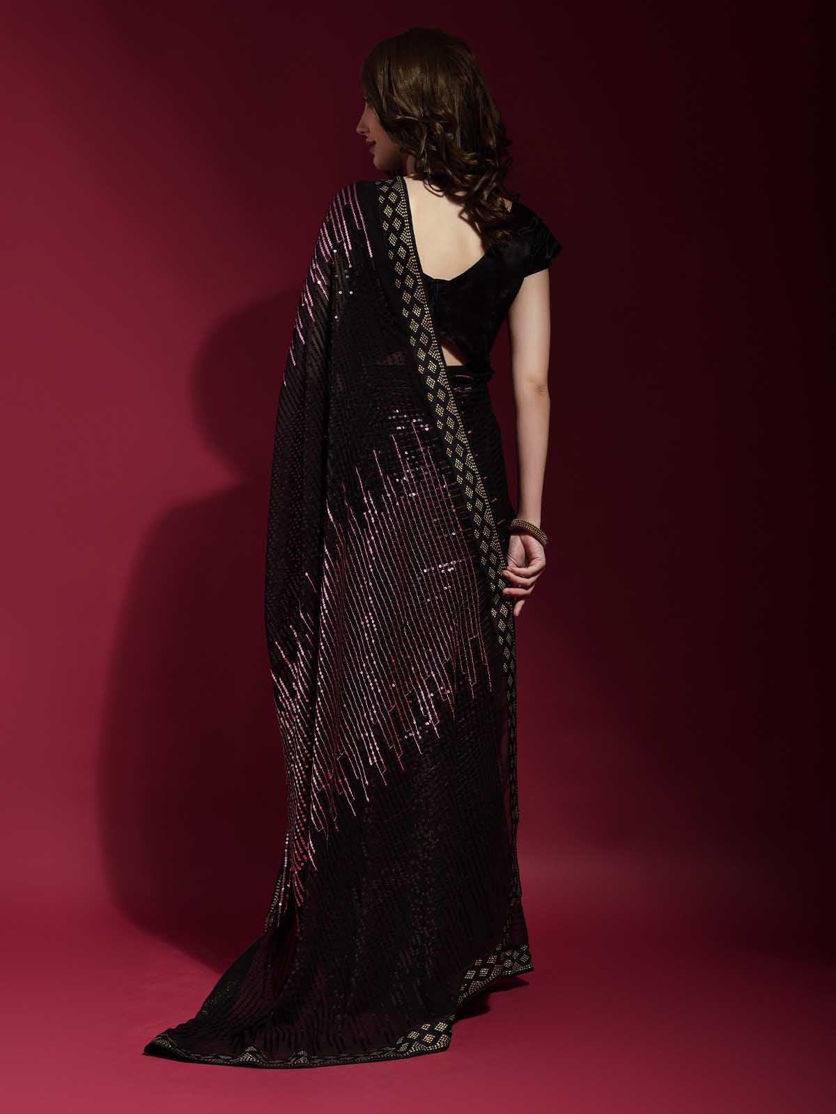 Black Glitter Designer Saree for Women