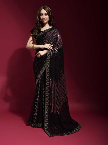 Black Glitter Designer Saree for Women
