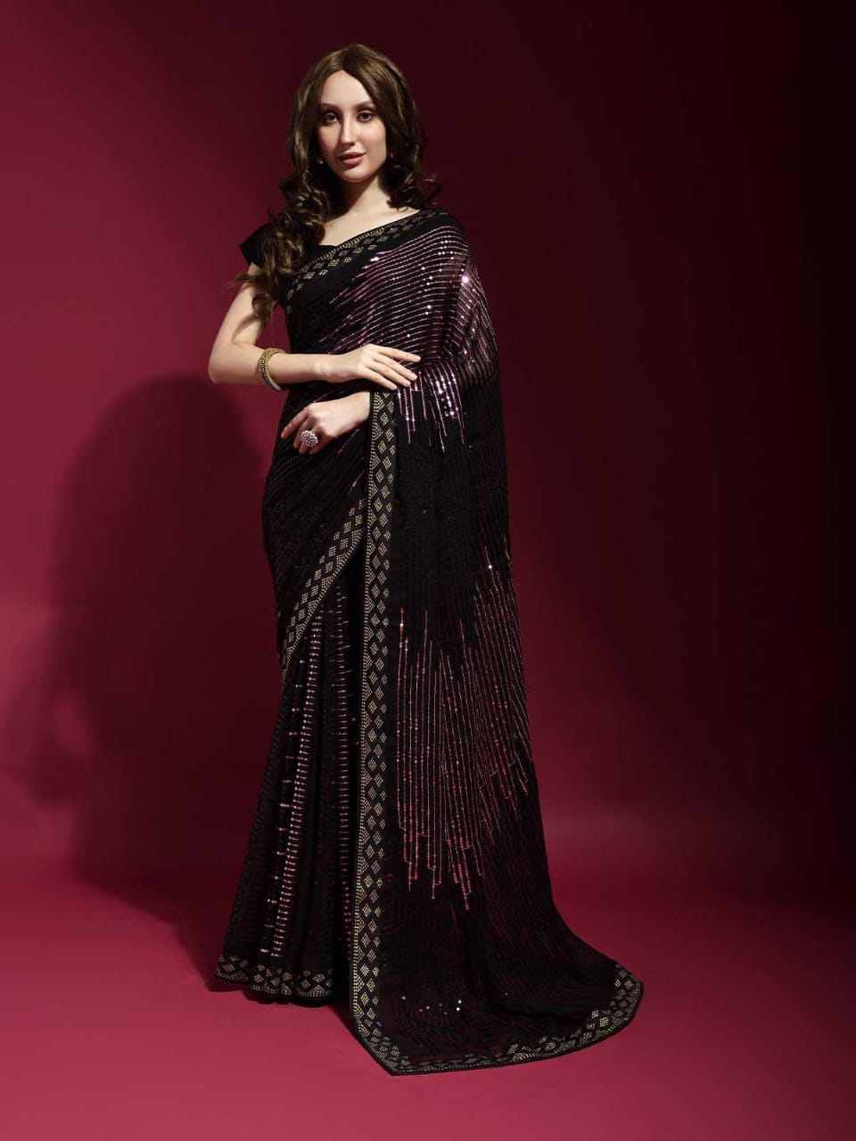 Black Shimmer Festive Saree with Border