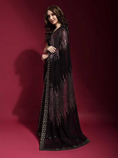 Black Shimmer Festive Saree with Border