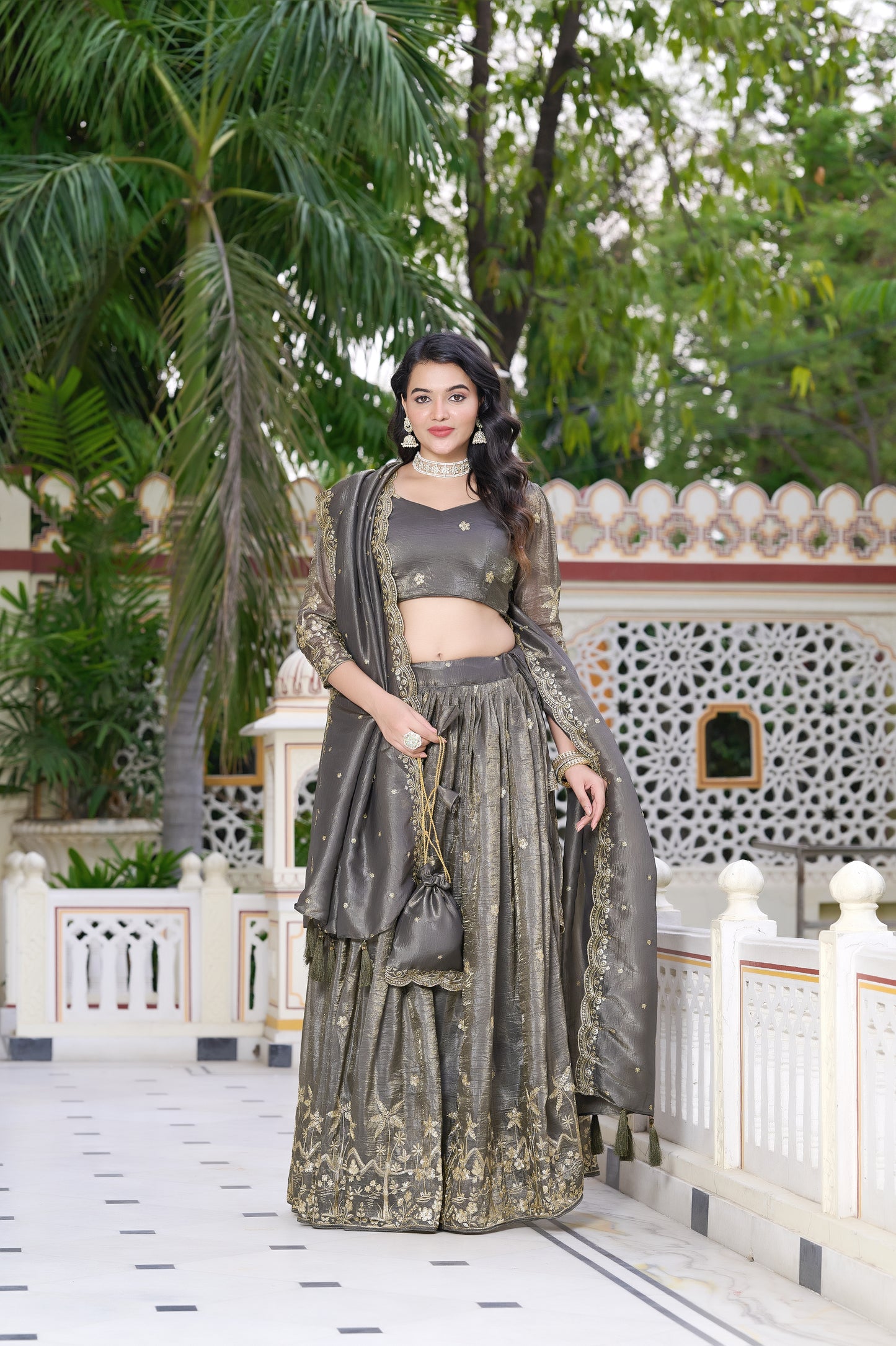 Moonstone Grey Embroidered Lehenga