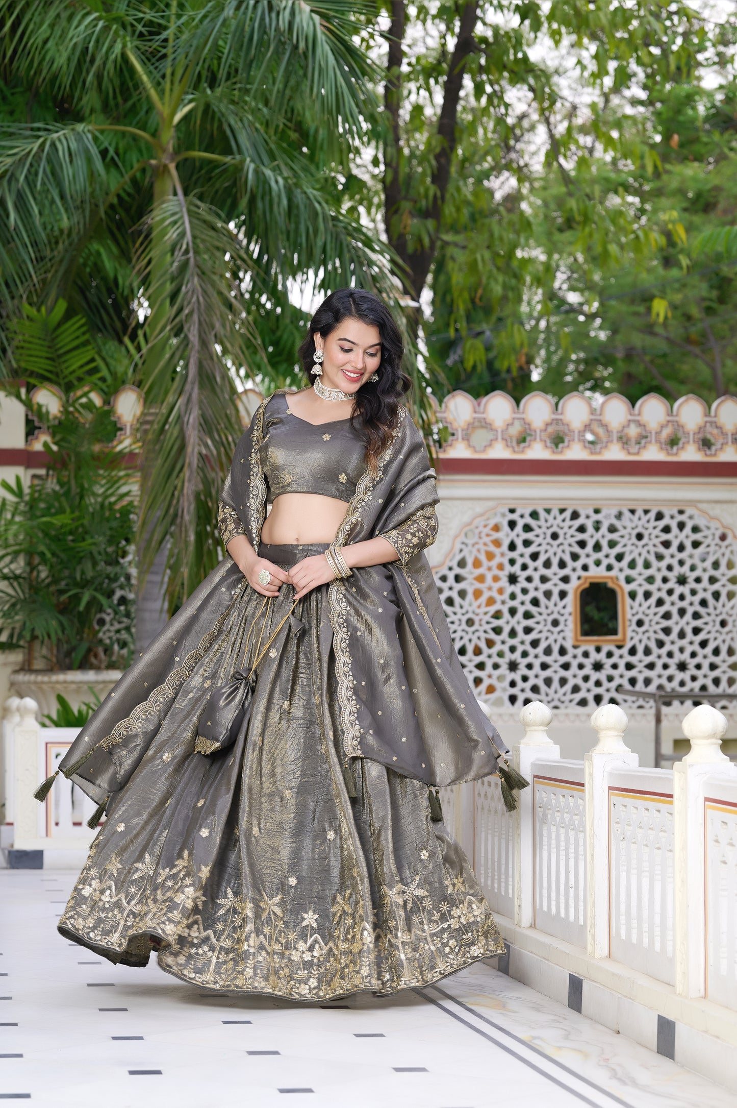 Moonstone Grey Embroidered Lehenga