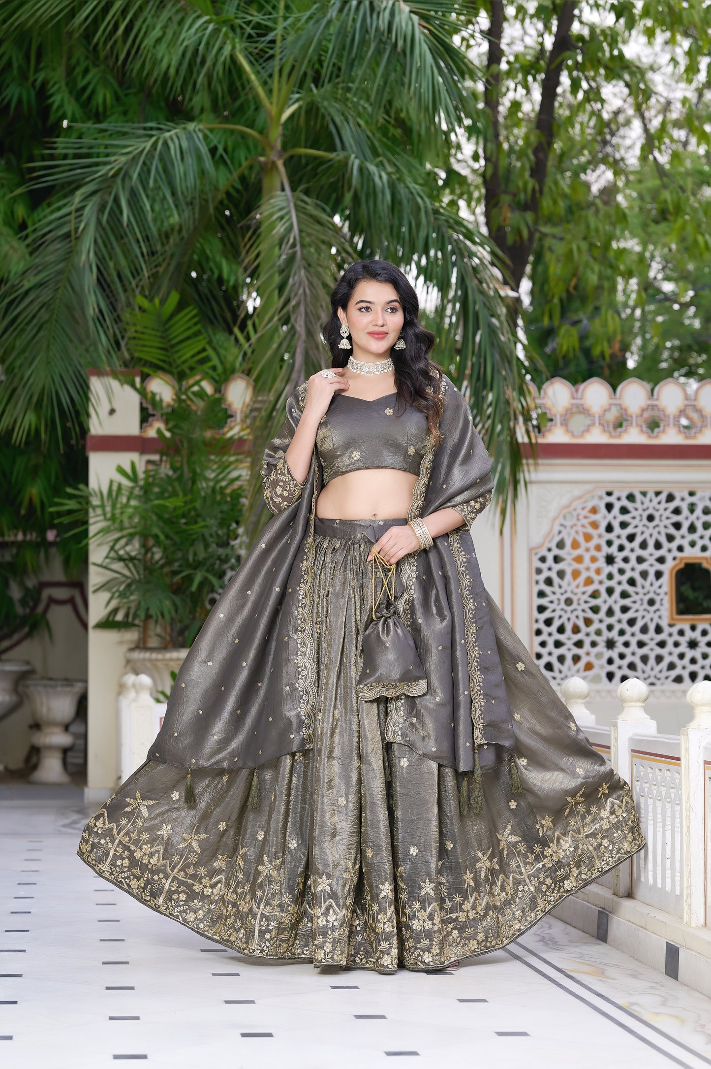 Moonstone Grey Embroidered Lehenga