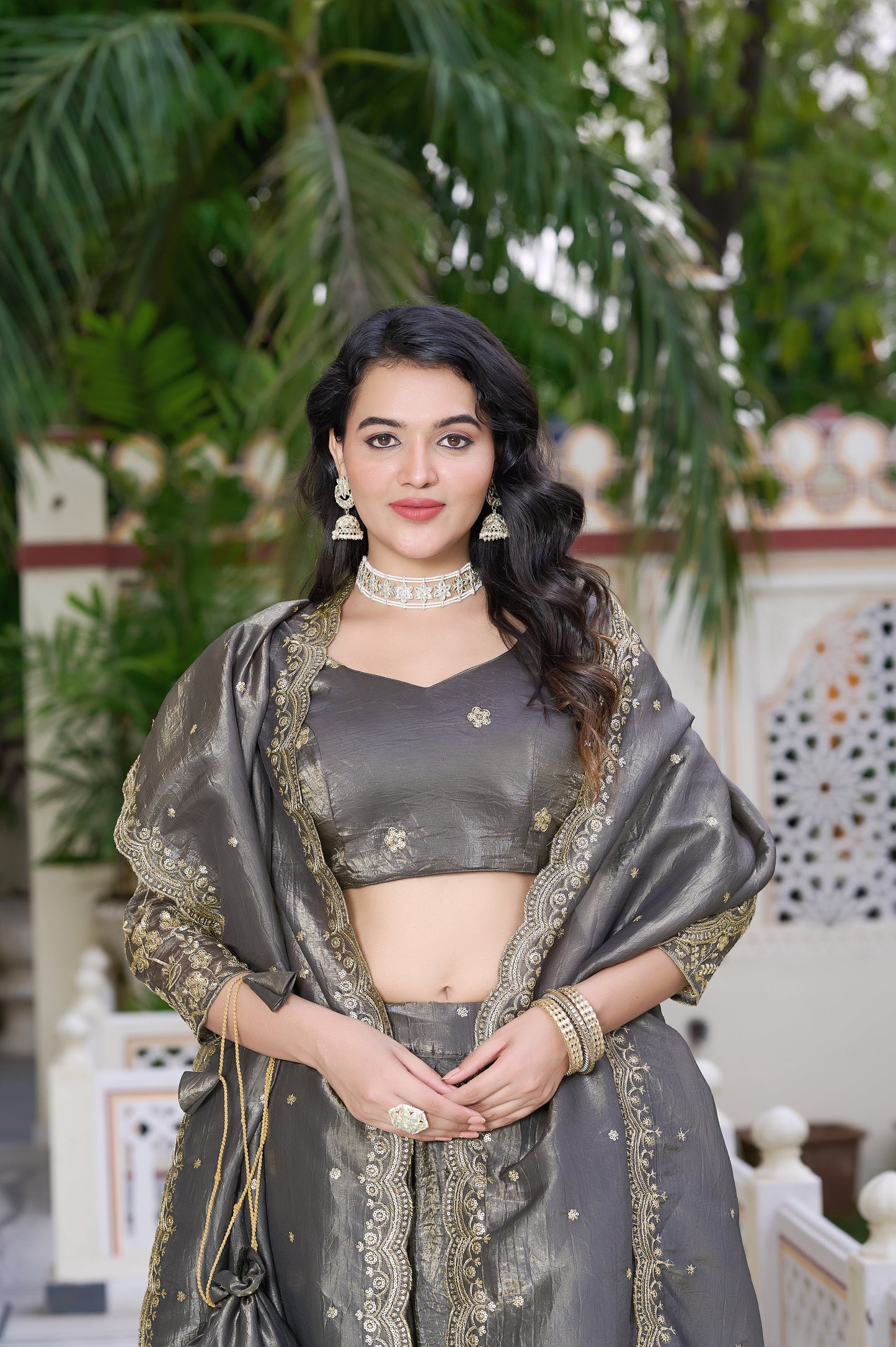 Moonstone Grey Embroidered Lehenga
