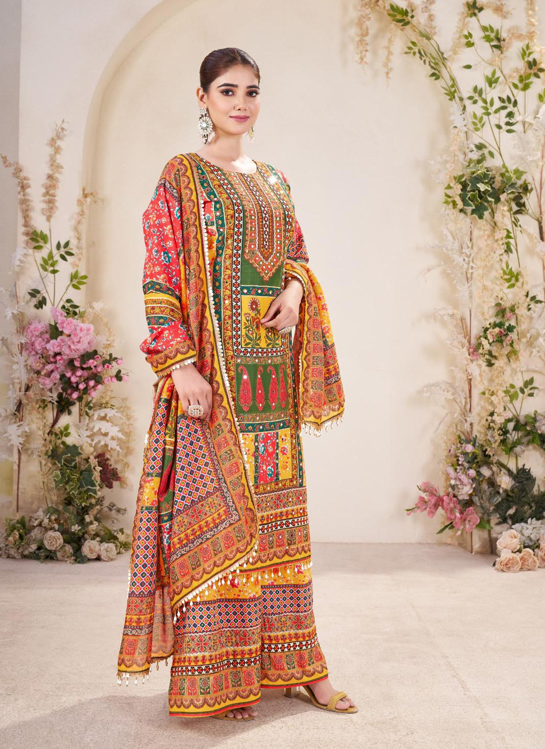 MOST VIRAL PAKISTANI SUIT WITH DUPATTA SET Multicolor