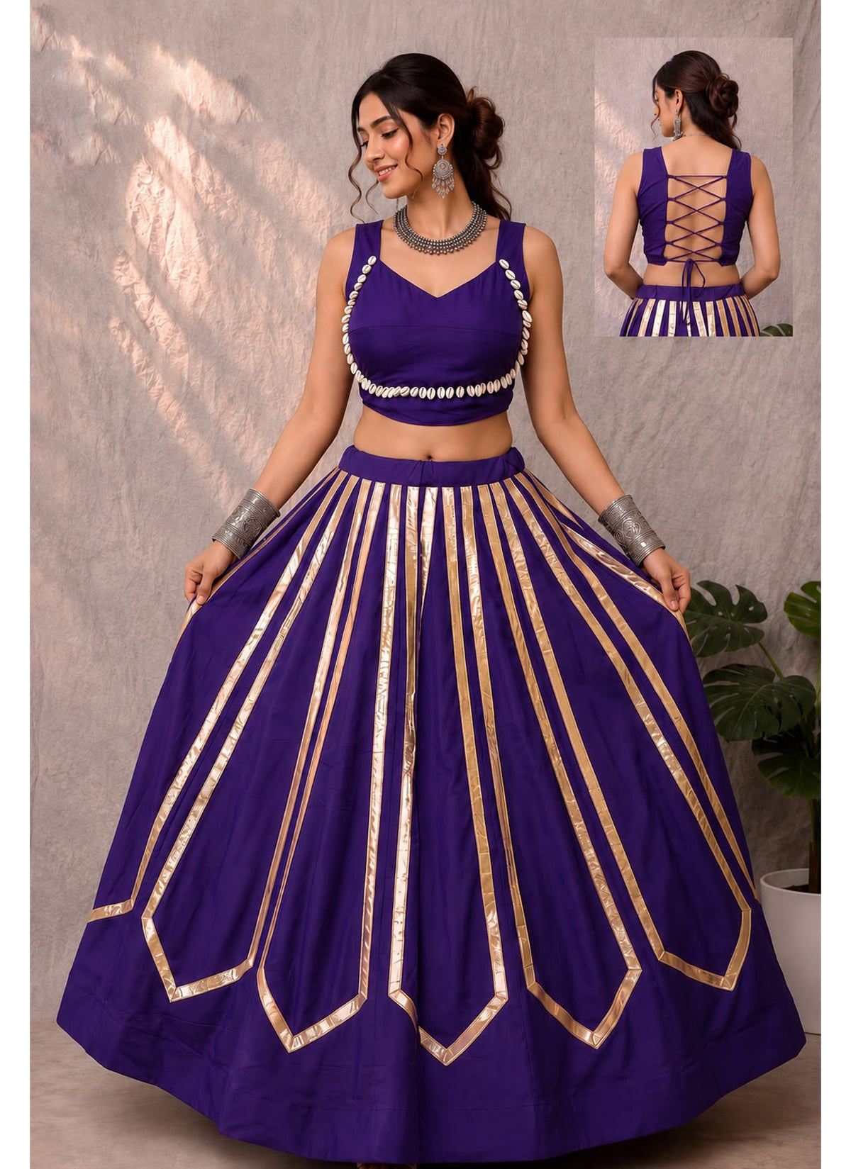 Purple Rayon Printed Readymade Navratri Lehenga Choli